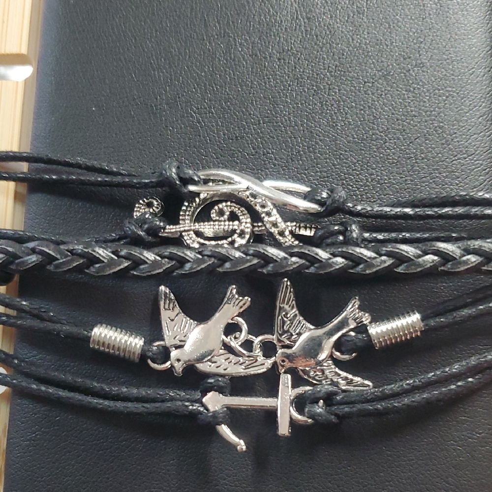 Silver and Black Bohemian Charm Bracelet